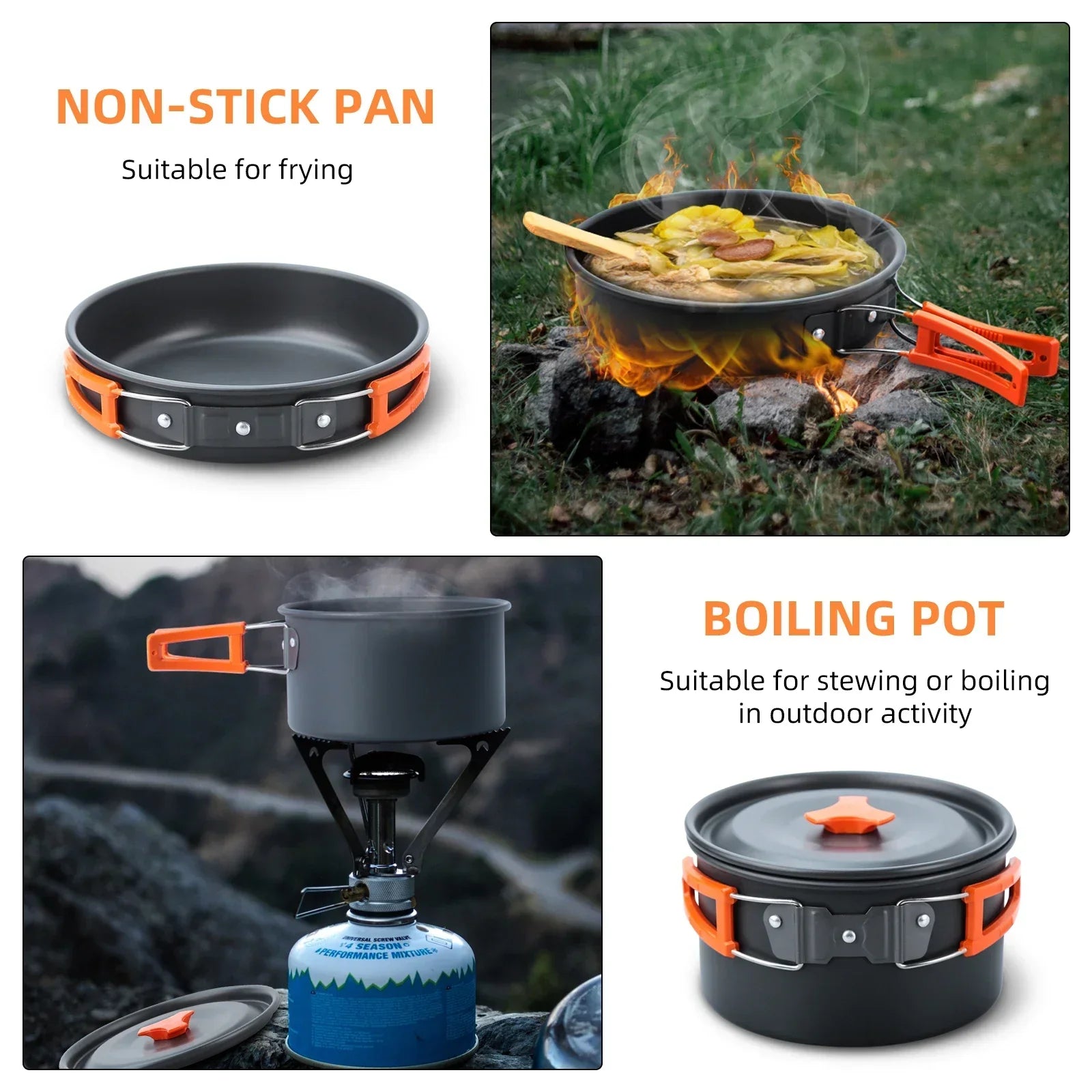 Set de cocina y vajilla de camping de 17 piezas