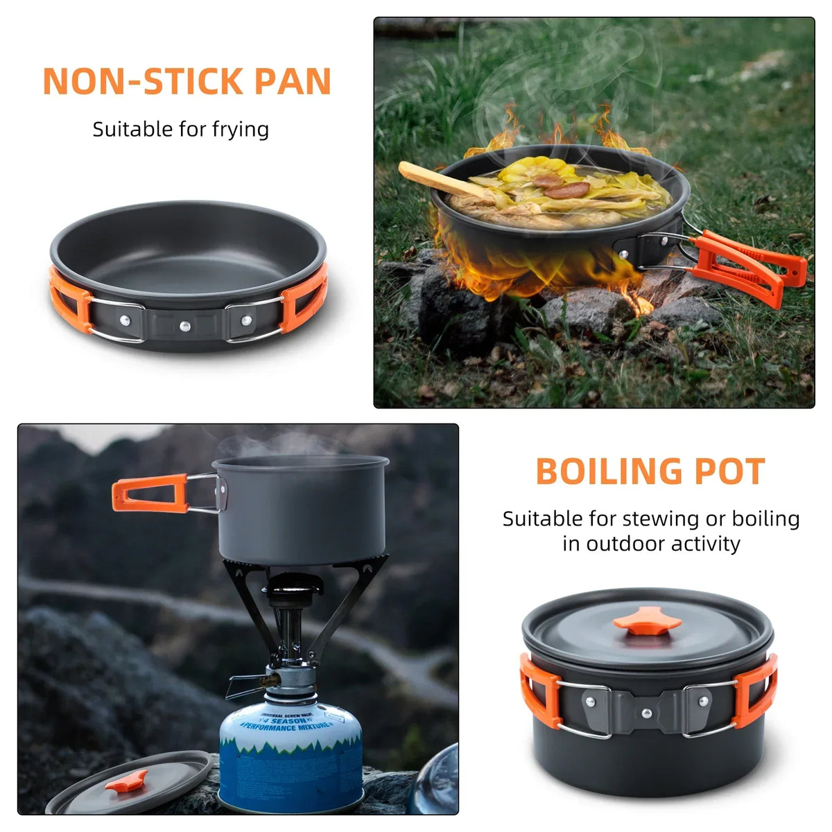Set de cocina y vajilla de camping de 17 piezas