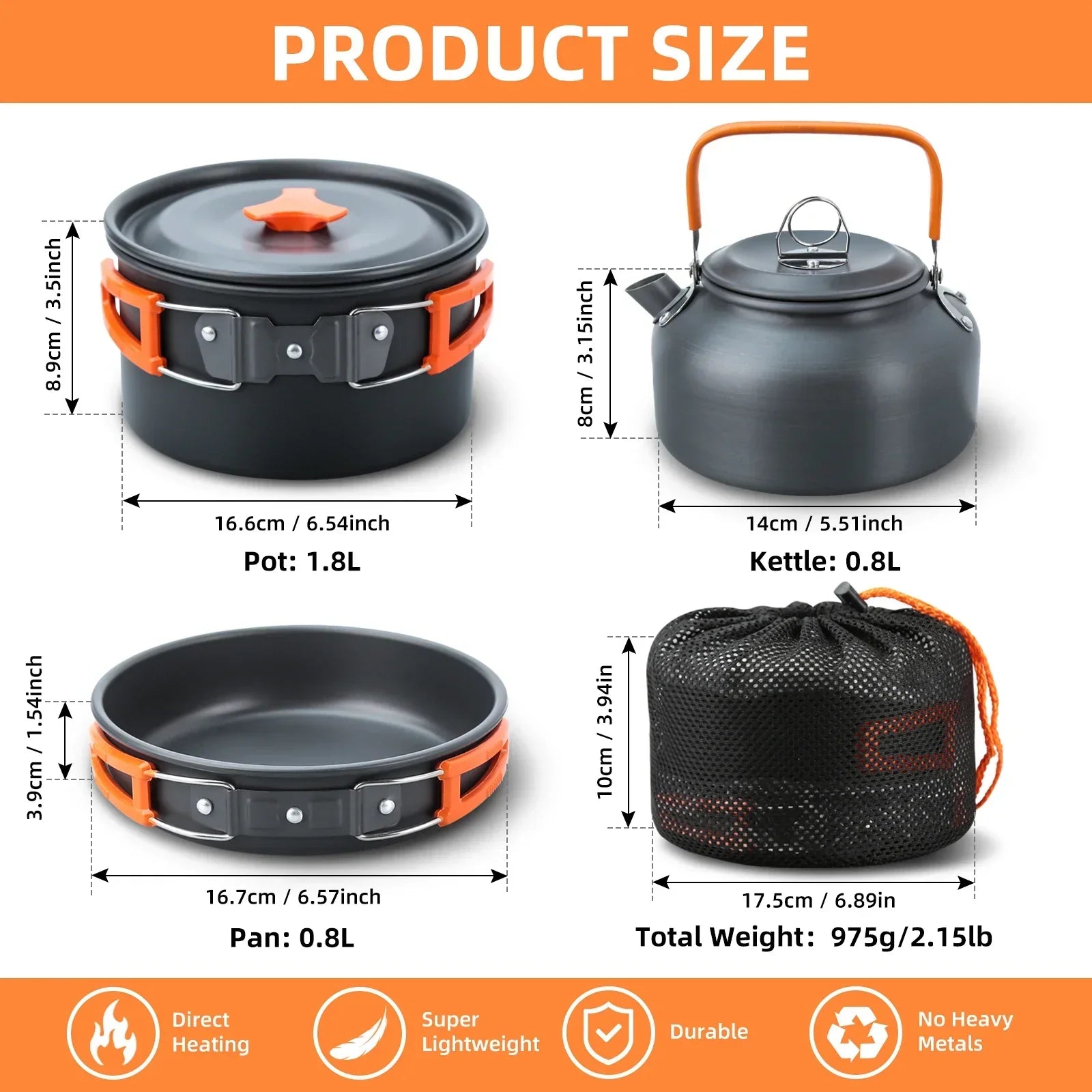 Set de cocina y vajilla de camping de 17 piezas