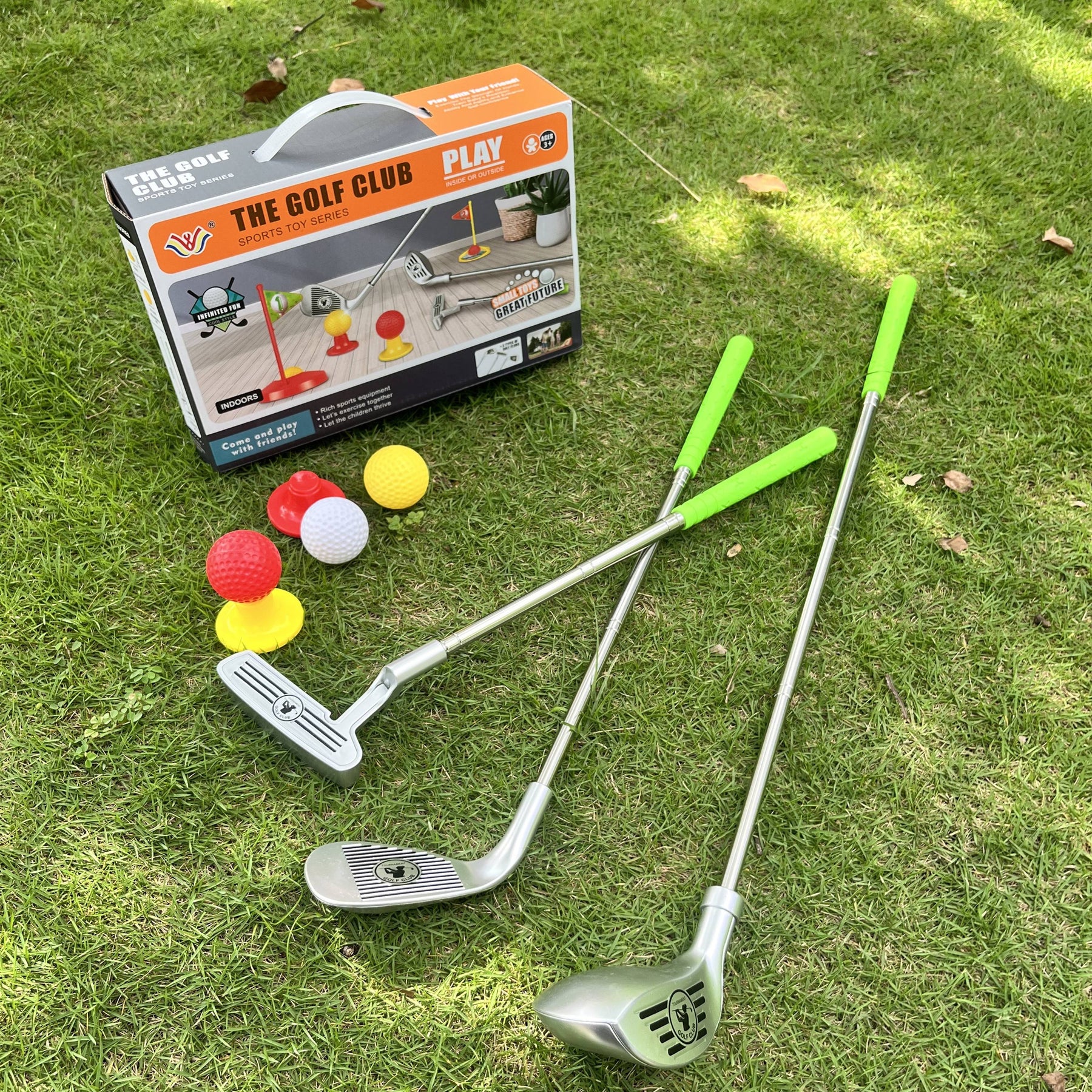 Set de golf infantil con palos ajustables y objetivos para horas de diversión