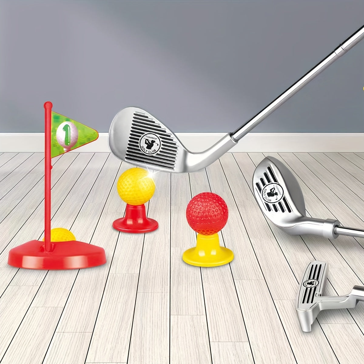 Set de golf infantil con palos ajustables y objetivos para horas de diversión