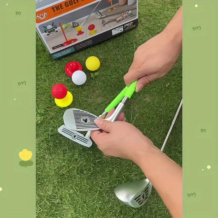Set de golf infantil con palos ajustables y objetivos para horas de diversión