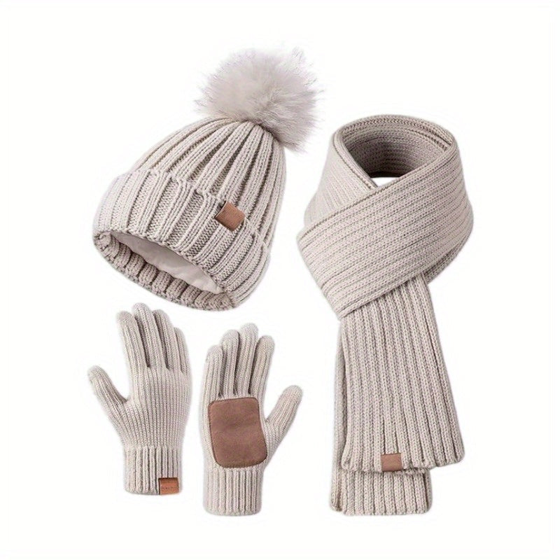 Set de Invierno 3 en 1 – Gorro Tejido Cálido, Bufanda y Guantes