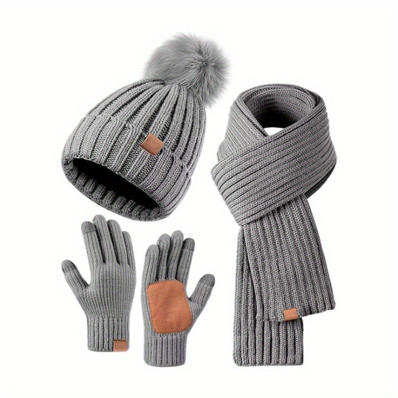 Set de Invierno 3 en 1 – Gorro Tejido Cálido, Bufanda y Guantes