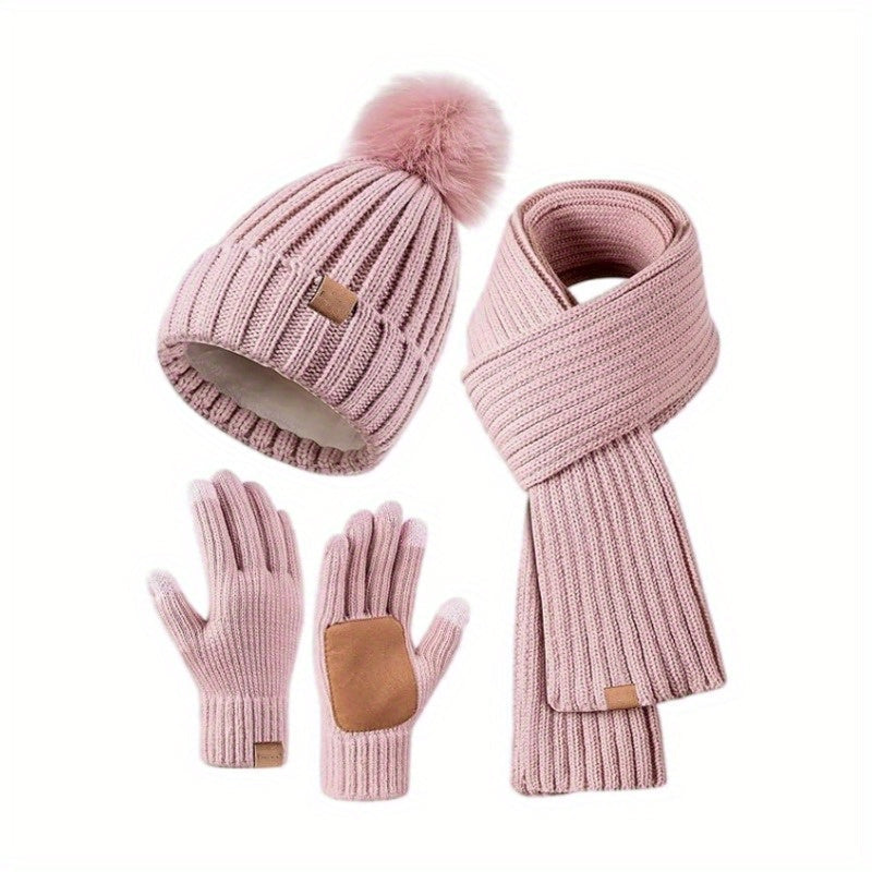 Set de Invierno 3 en 1 – Gorro Tejido Cálido, Bufanda y Guantes