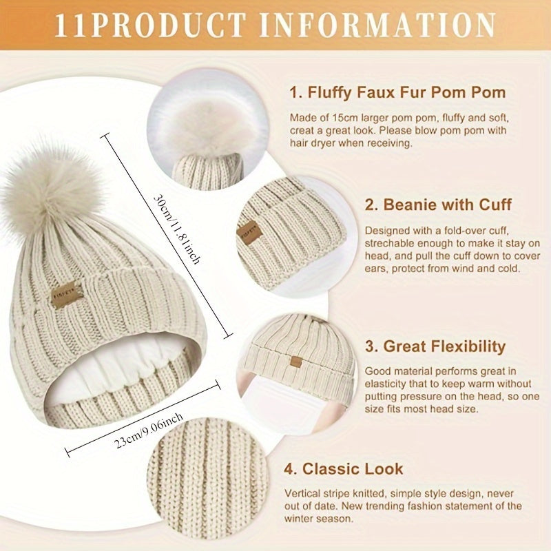 Set de Invierno 3 en 1 – Gorro Tejido Cálido, Bufanda y Guantes