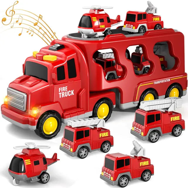 Set de Juego de Camión de Dos Pisos - Bomberos y Construcción con Música