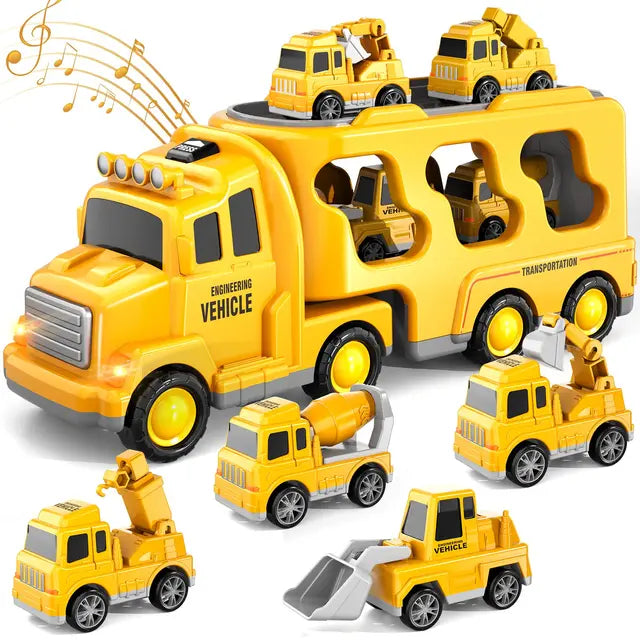 Set de Juego de Camión de Dos Pisos - Bomberos y Construcción con Música