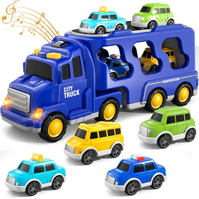 Set de Juego de Camión de Dos Pisos - Bomberos y Construcción con Música