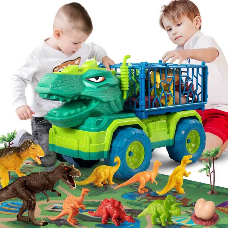 Set de juego de camión de transporte de dinosaurios y figuras para niños
