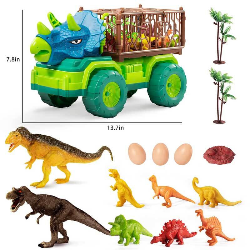 Set de juego de camión de transporte de dinosaurios y figuras para niños