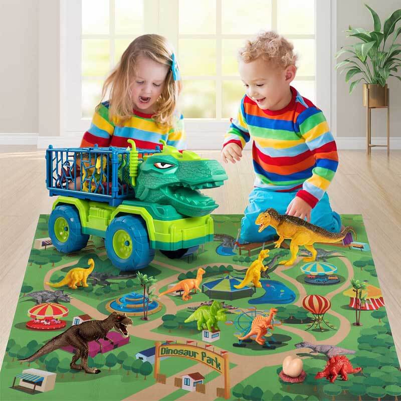 Set de juego de camión de transporte de dinosaurios y figuras para niños