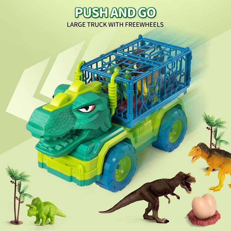 Set de juego de camión de transporte de dinosaurios y figuras para niños