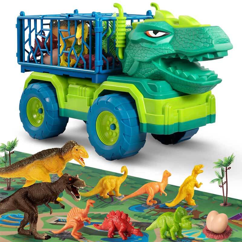 Set de juego de camión de transporte de dinosaurios y figuras para niños