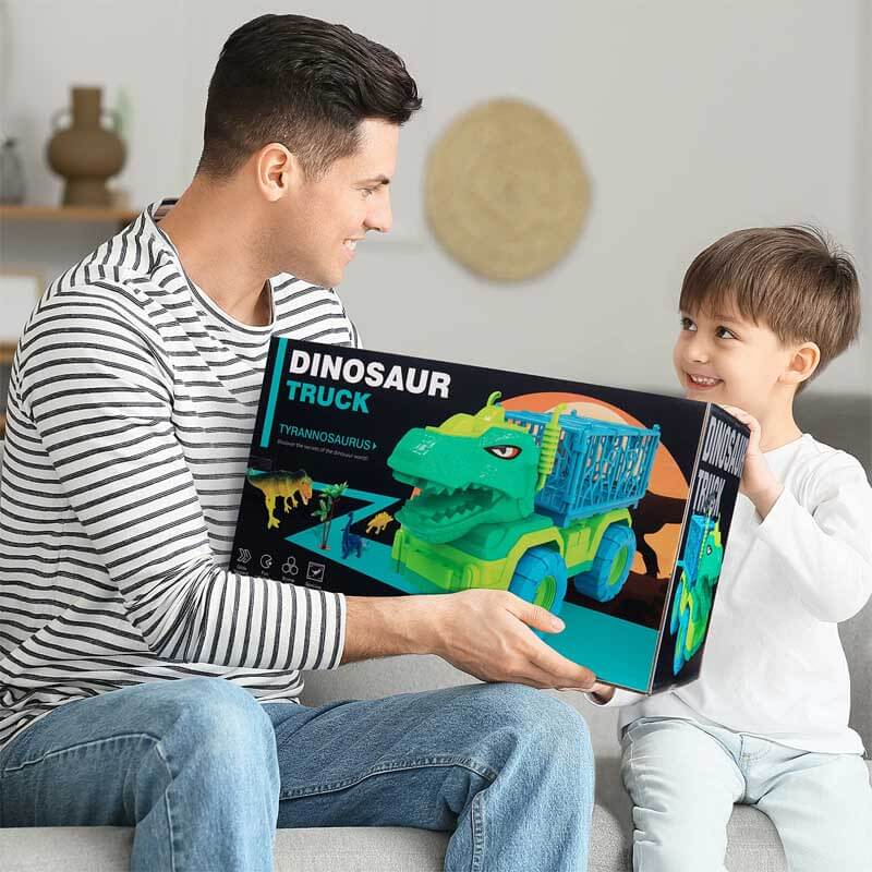 Set de juego de camión de transporte de dinosaurios y figuras para niños