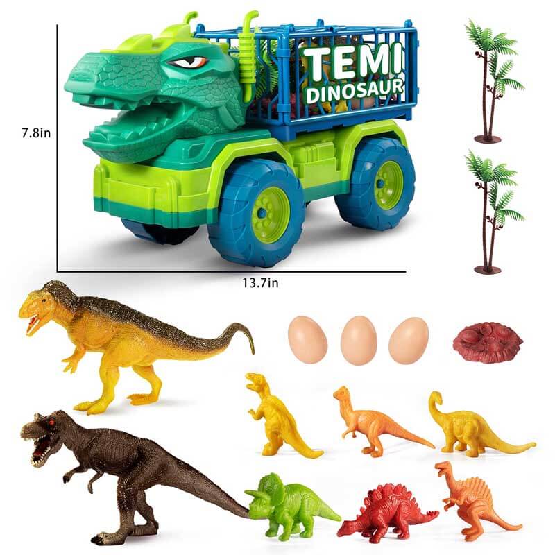 Set de juego de camión de transporte de dinosaurios y figuras para niños