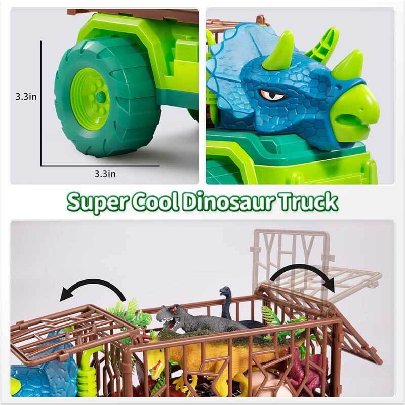 Set de juego de camión de transporte de dinosaurios y figuras para niños