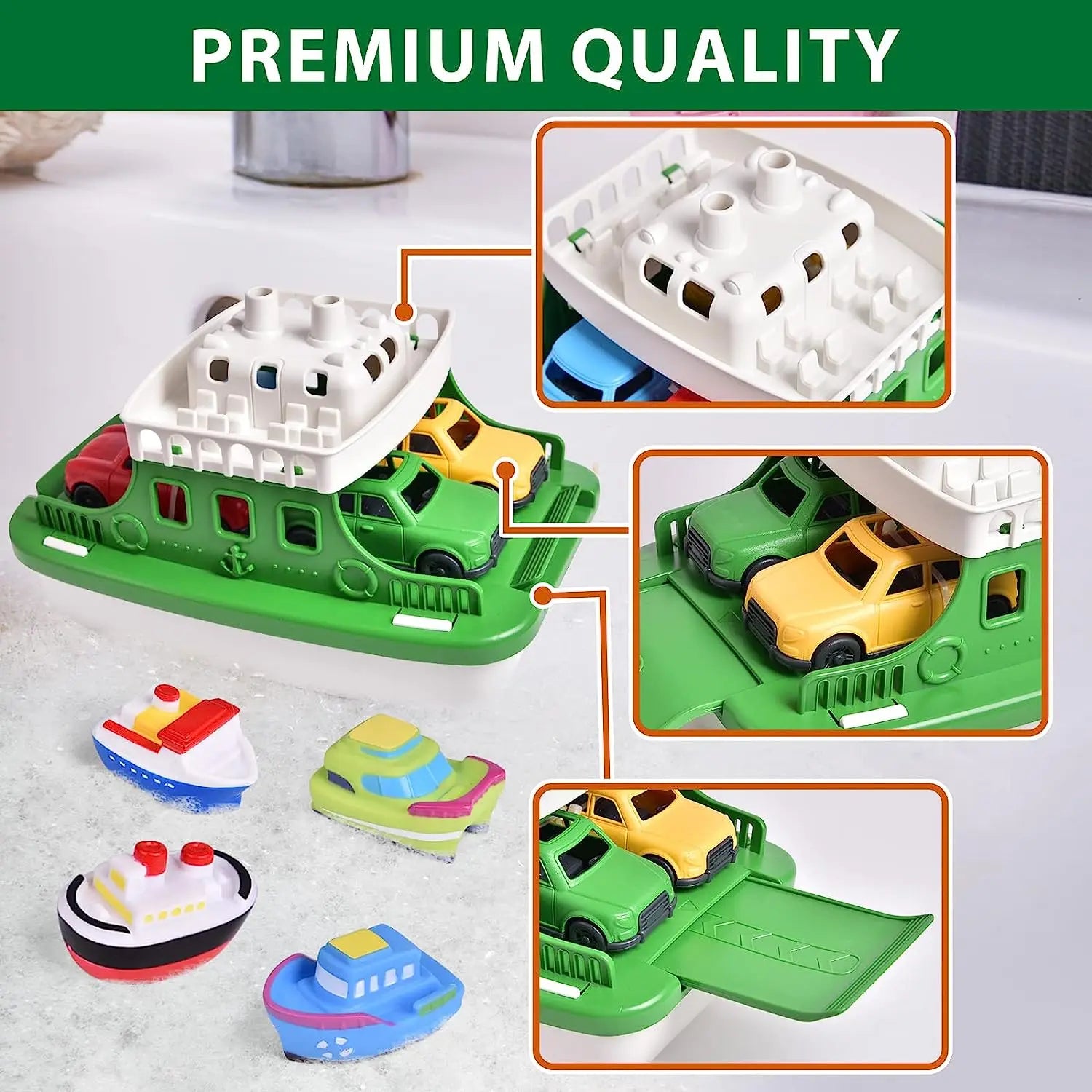 Set de juguetes acuáticos para el baño para niños - Barcos y coches