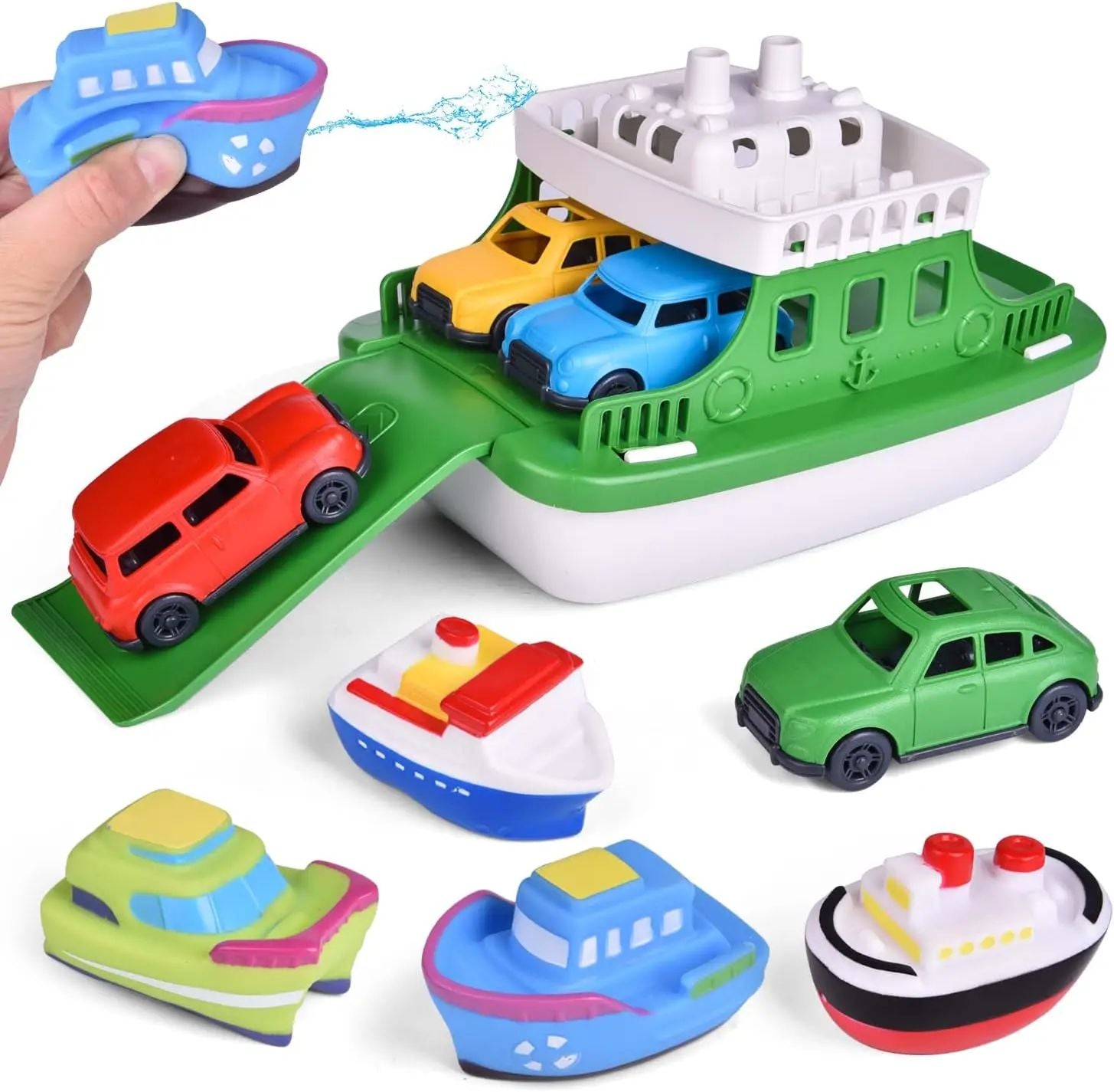 Set de juguetes acuáticos para el baño para niños - Barcos y coches