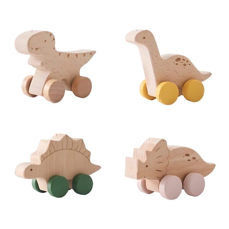 Set de juguetes de coches deslizantes de dinosaurio de madera para niños