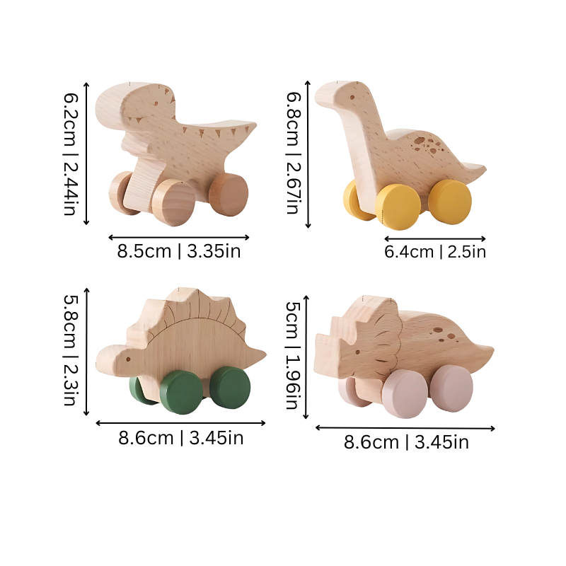 Set de juguetes de coches deslizantes de dinosaurio de madera para niños