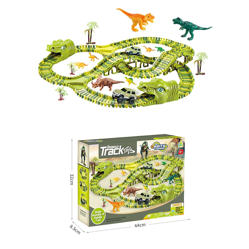 Set de juguetes de dinosaurios – Pista de carreras de aventuras 360° con luz y sonido