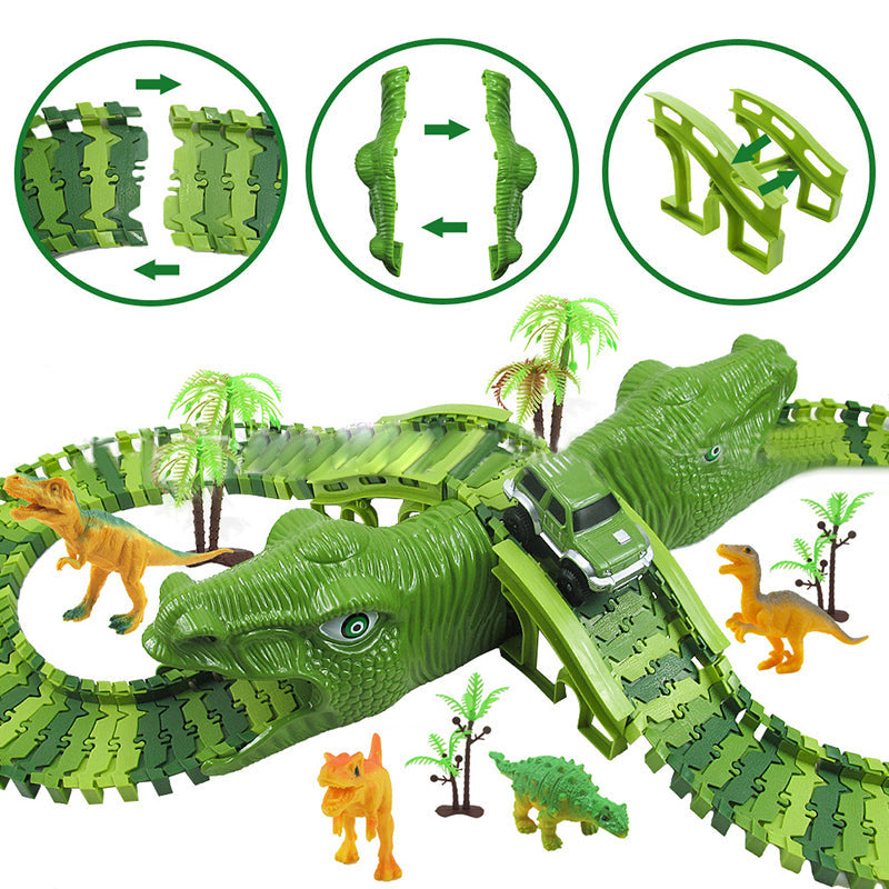 Set de juguetes de dinosaurios – Pista de carreras de aventuras 360° con luz y sonido