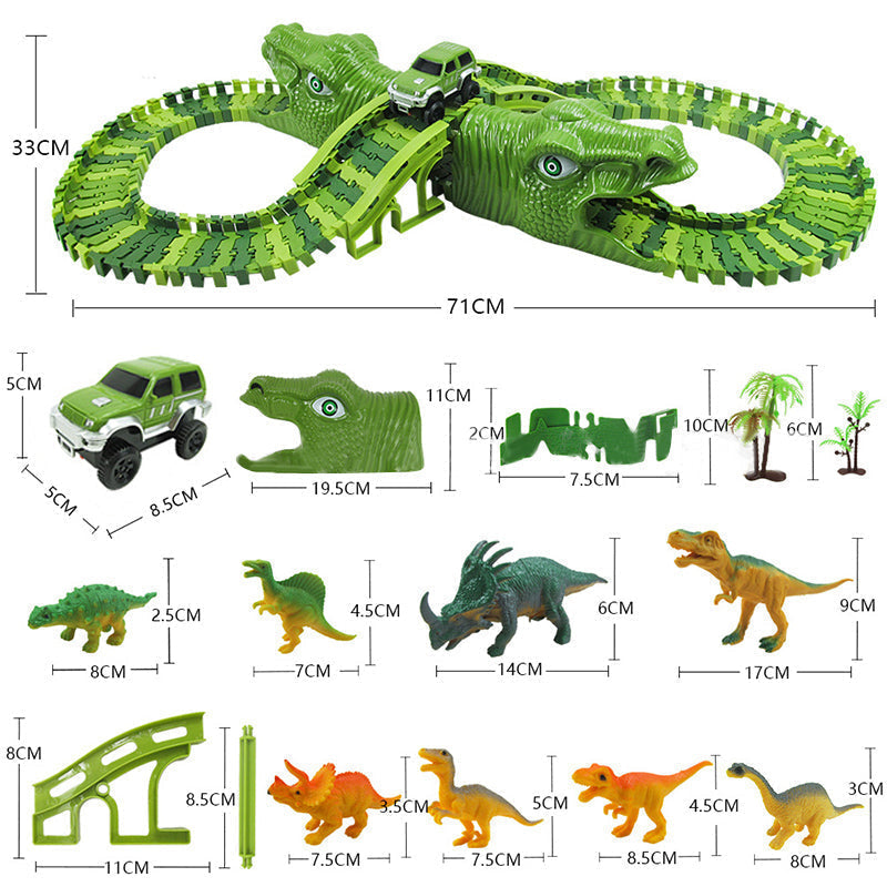 Set de juguetes de dinosaurios – Pista de carreras de aventuras 360° con luz y sonido