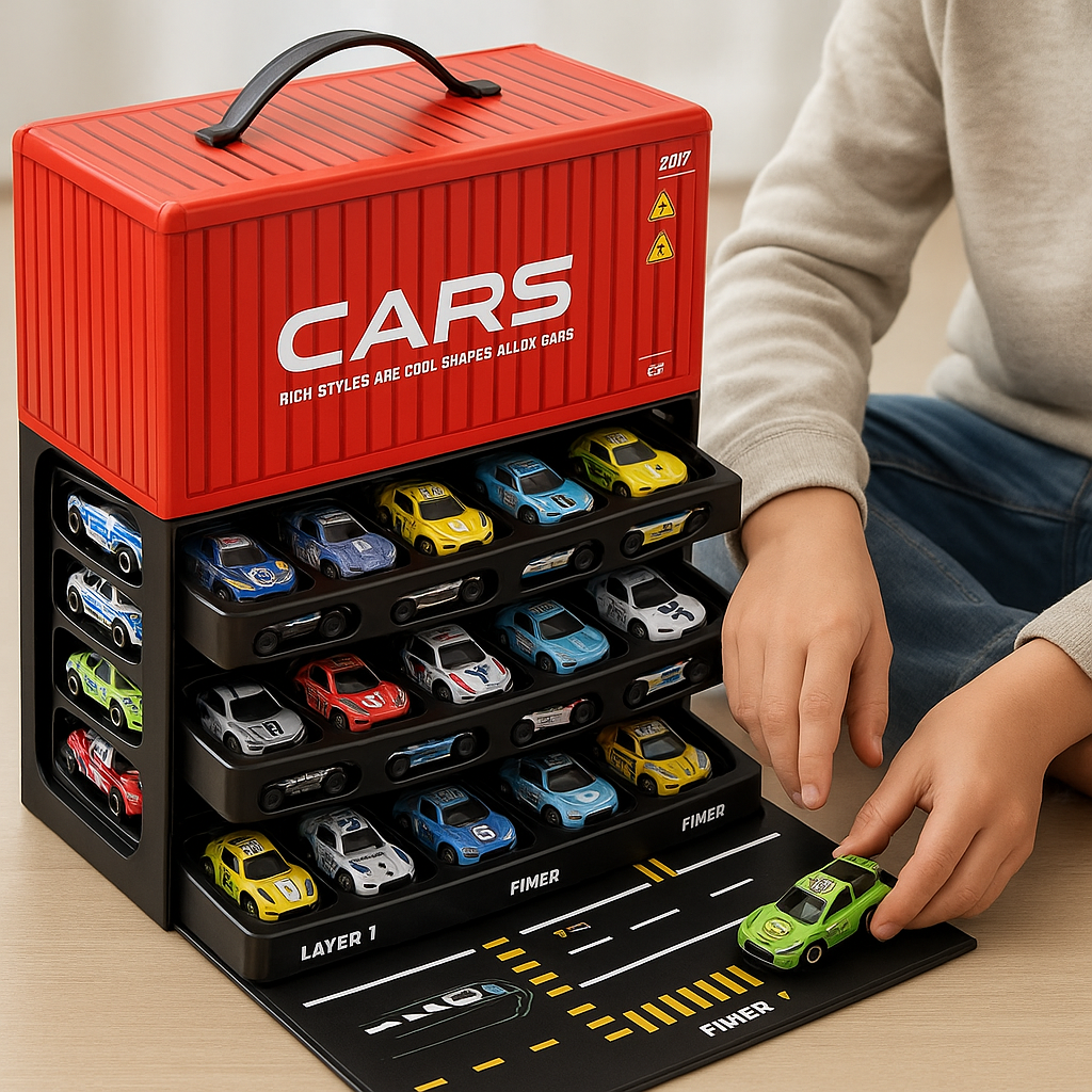 Set de supercoches de carreras de 48 piezas con pista para niños