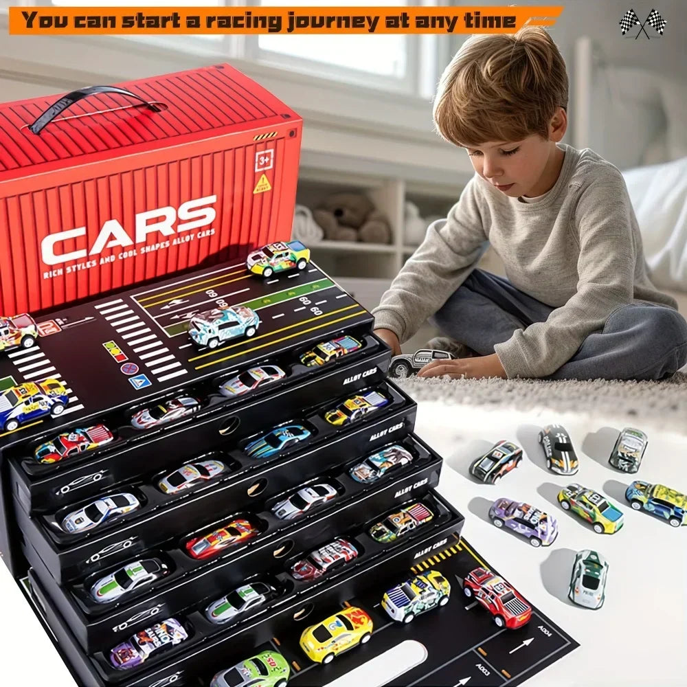 Set de supercoches de carreras de 48 piezas con pista para niños