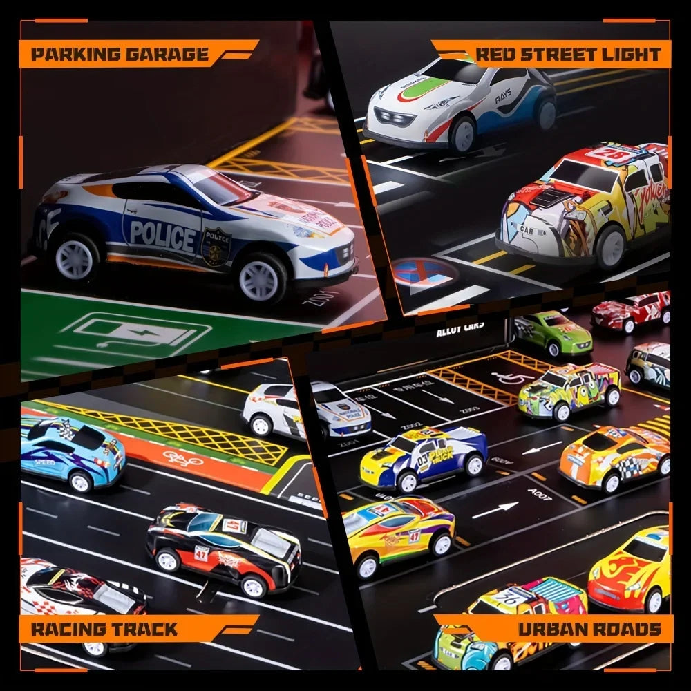 Set de supercoches de carreras de 48 piezas con pista para niños