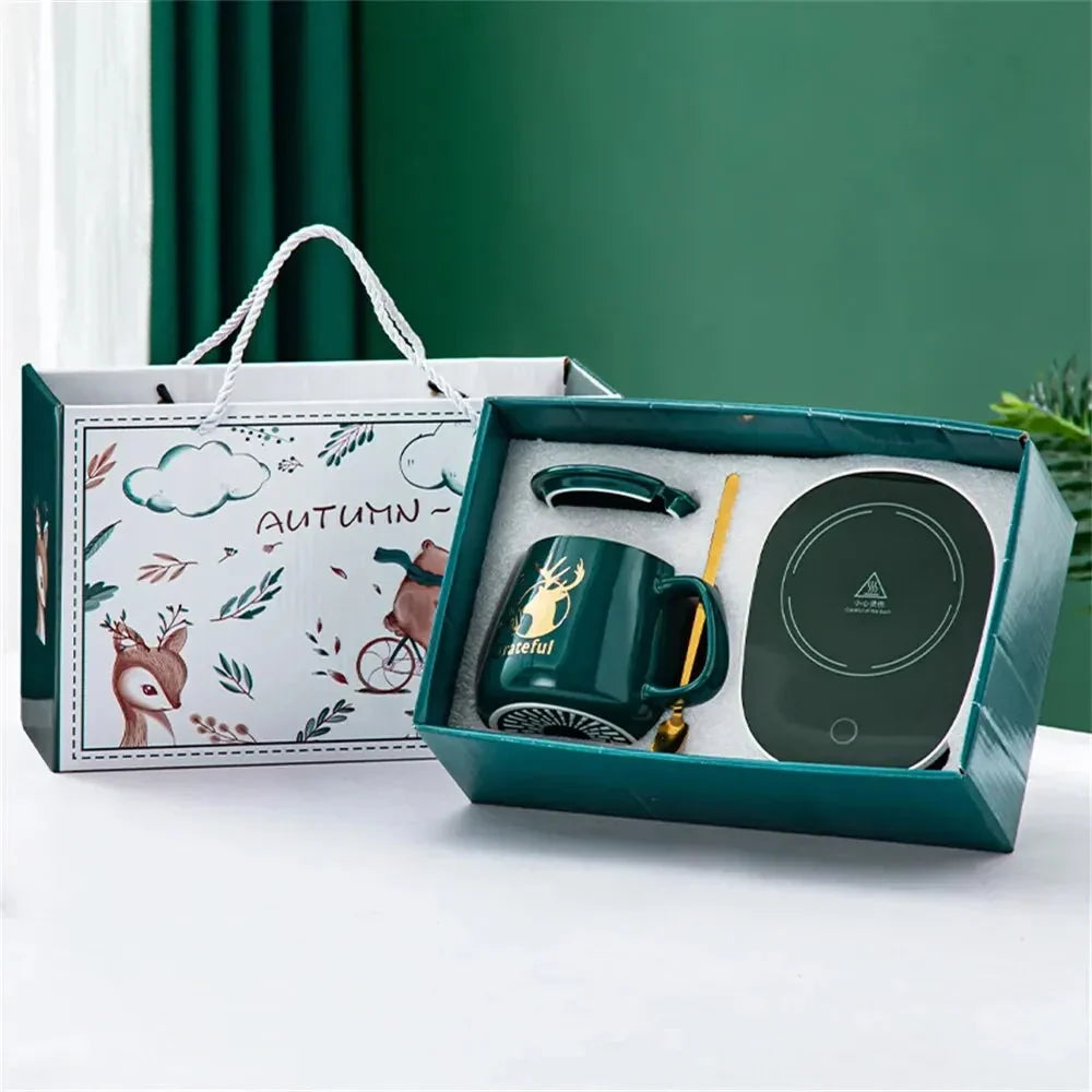 Set innovador de taza calefactable – Taza de cerámica con posavasos calefactor inteligente