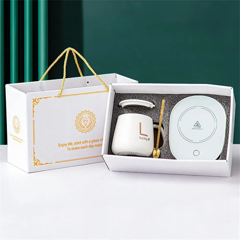 Set innovador de taza calefactable – Taza de cerámica con posavasos calefactor inteligente