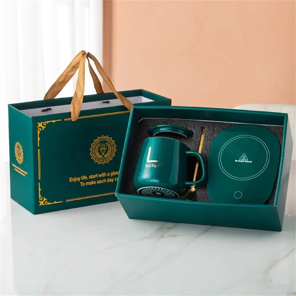 Set innovador de taza calefactable – Taza de cerámica con posavasos calefactor inteligente