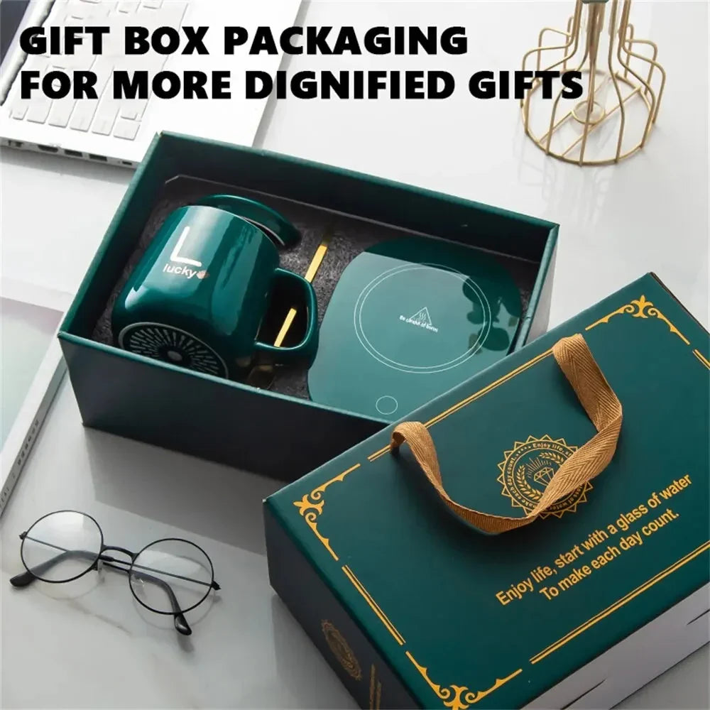 Set innovador de taza calefactable – Taza de cerámica con posavasos calefactor inteligente