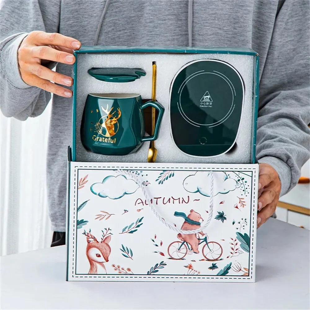 Set innovador de taza calefactable – Taza de cerámica con posavasos calefactor inteligente