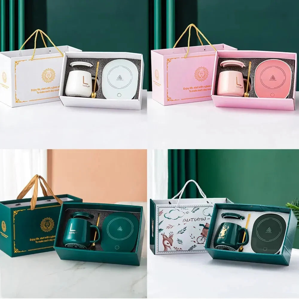 Set innovador de taza calefactable – Taza de cerámica con posavasos calefactor inteligente