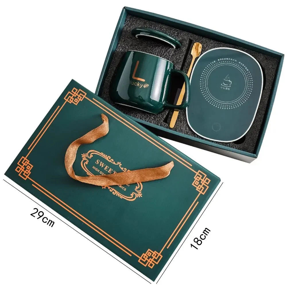 Set innovador de taza calefactable – Taza de cerámica con posavasos calefactor inteligente