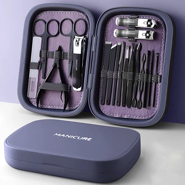 Set Profesional de Manicura y Pedicura de Acero Inoxidable, Portátil y Multifuncional con Estuche de Almacenamiento de Lujo