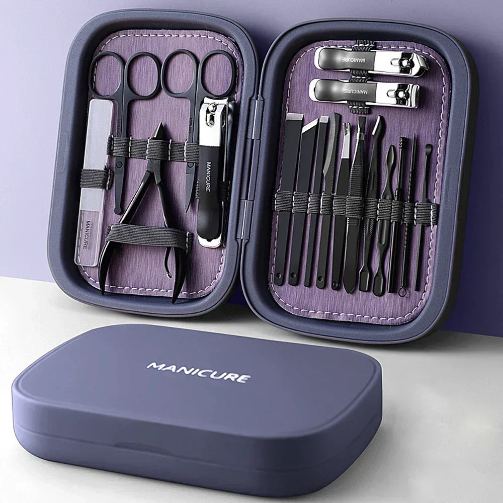 Set Profesional de Manicura y Pedicura de Acero Inoxidable, Portátil y Multifuncional con Estuche de Almacenamiento de Lujo