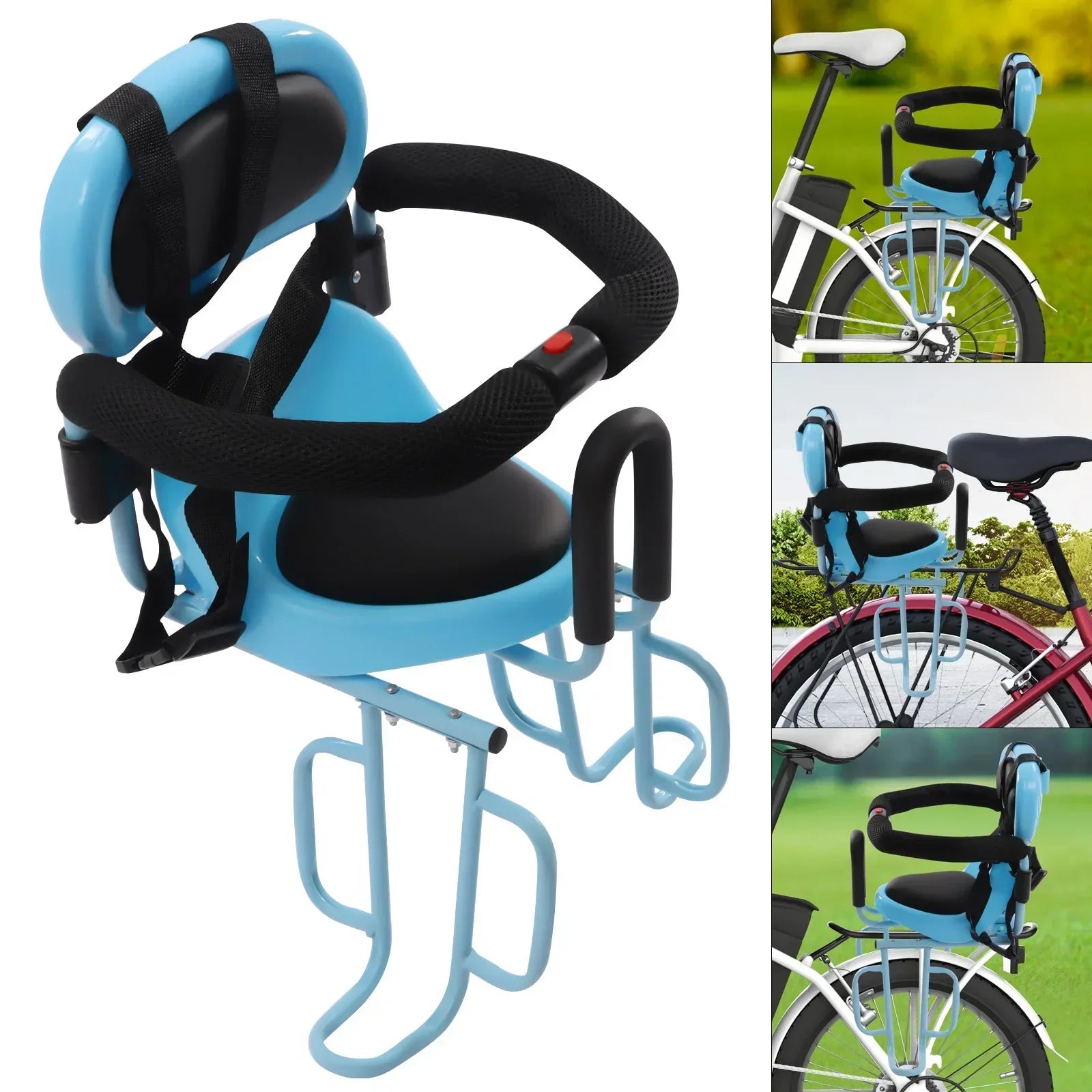 Silla de bicicleta infantil trasera con respaldo y reposapiés