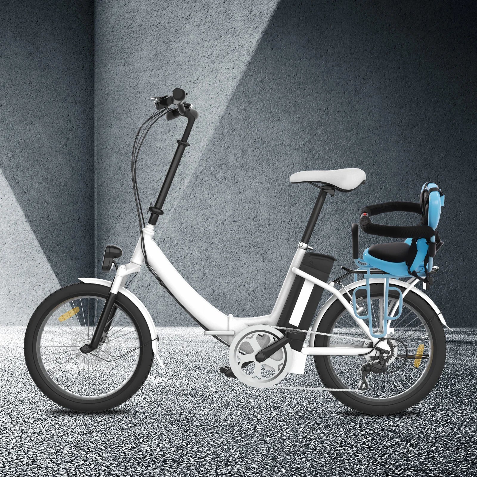Silla de bicicleta infantil trasera con respaldo y reposapiés