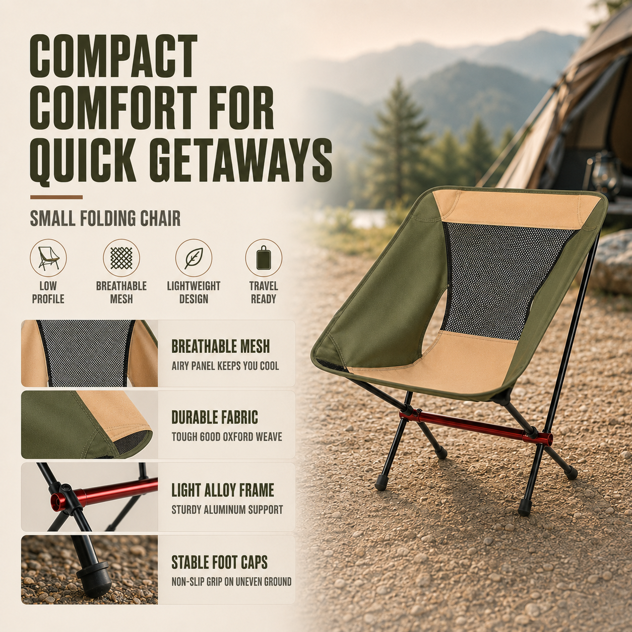 Silla plegable ultraligera con respaldo alto