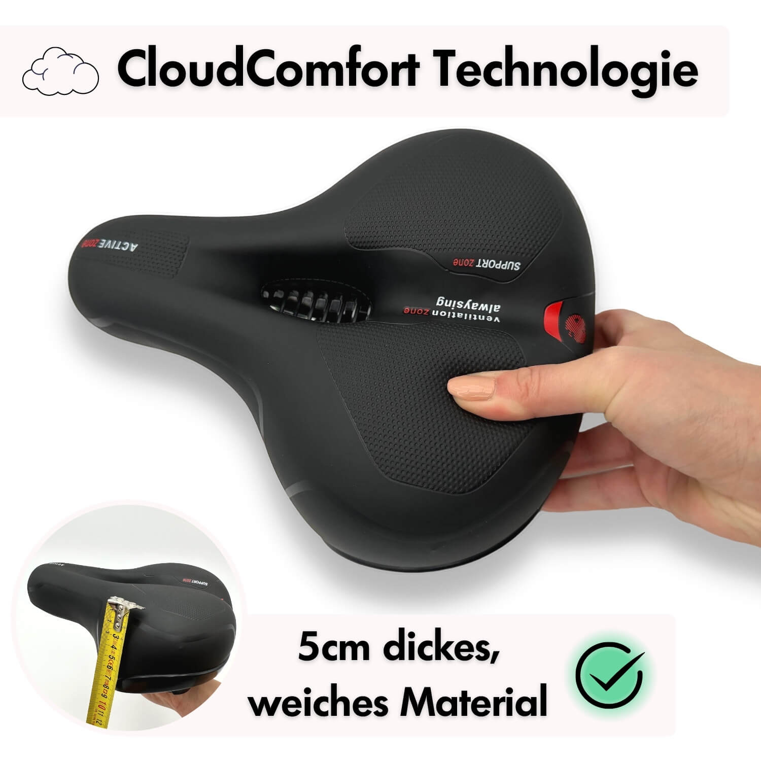 Sillín para bicicleta con espuma viscoelástica para alivio de la presión - Negro
