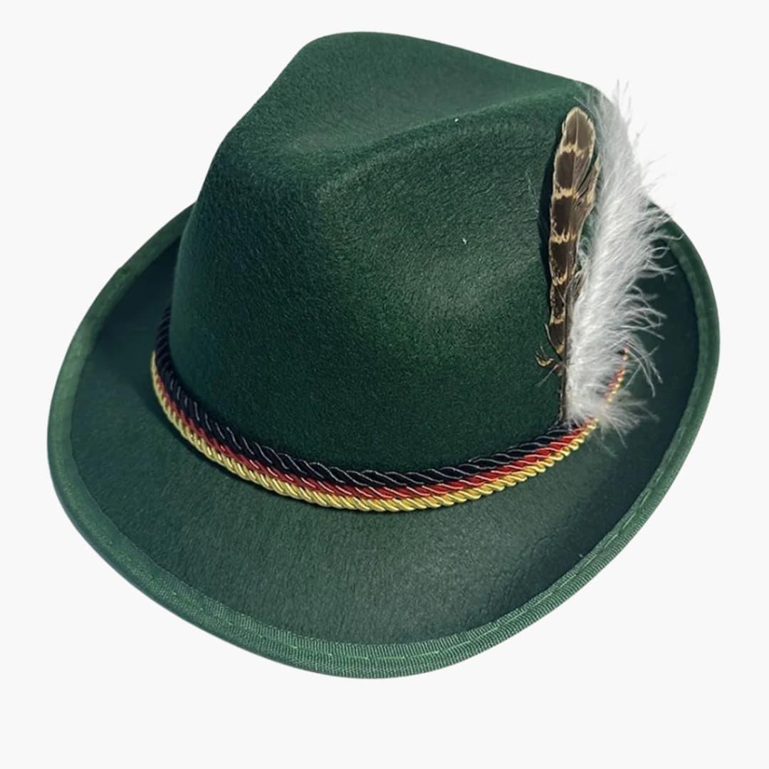 Sombrero bávaro unisex con pluma y cordón trenzado