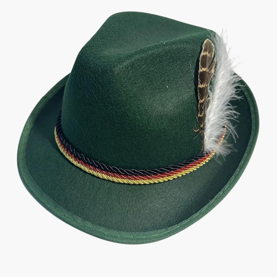 Sombrero bávaro unisex con pluma y cordón trenzado