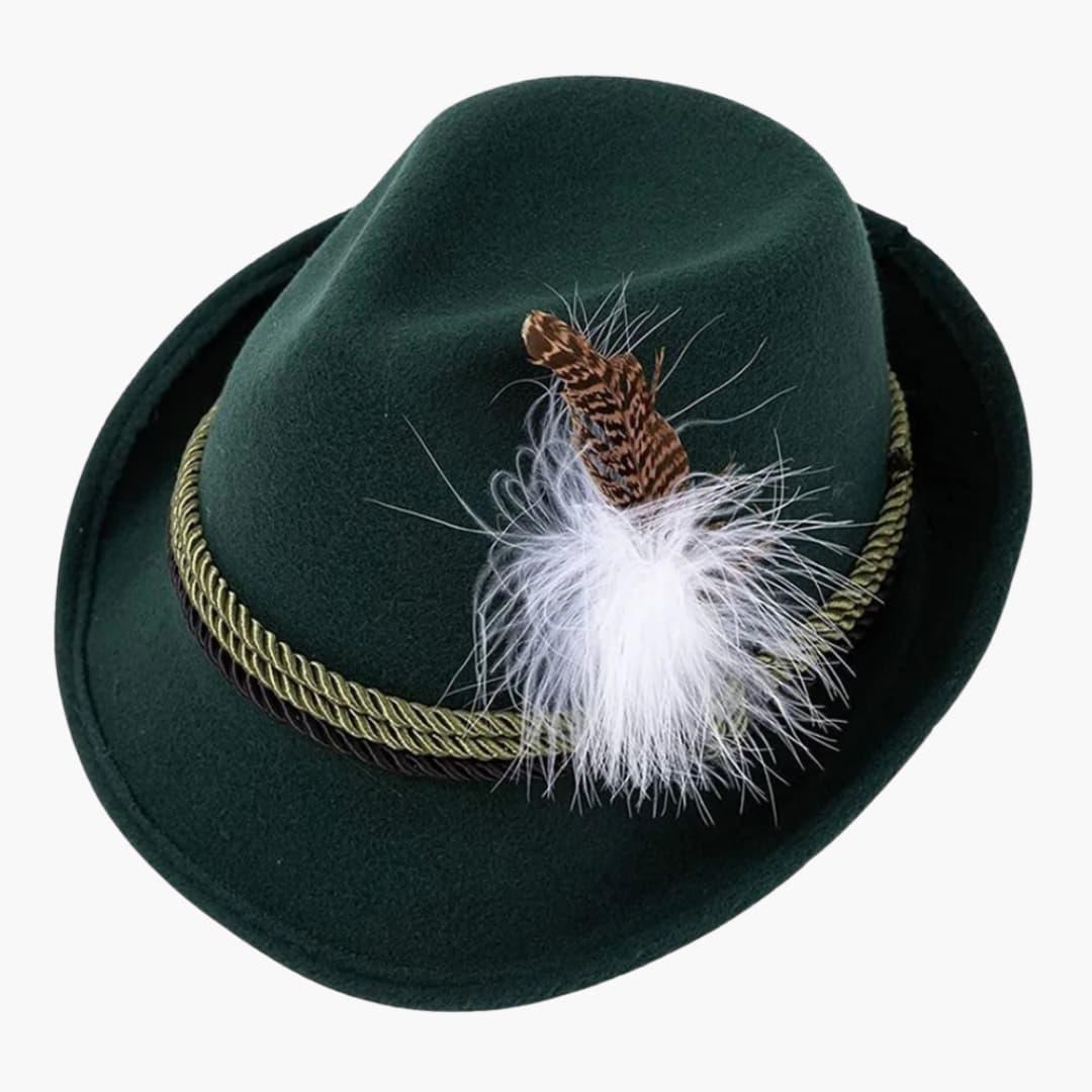 Sombrero bávaro unisex con pluma y cordón trenzado