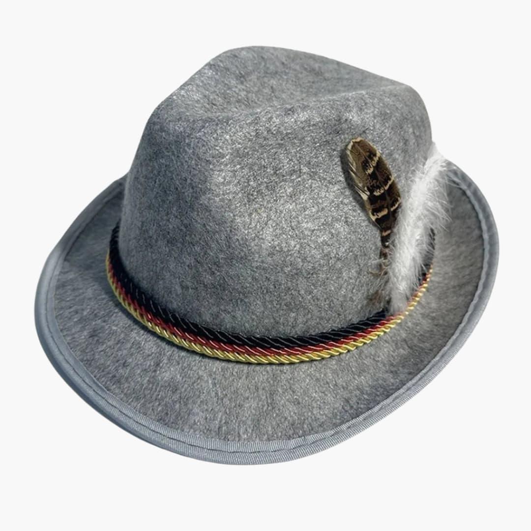 Sombrero bávaro unisex con pluma y cordón trenzado