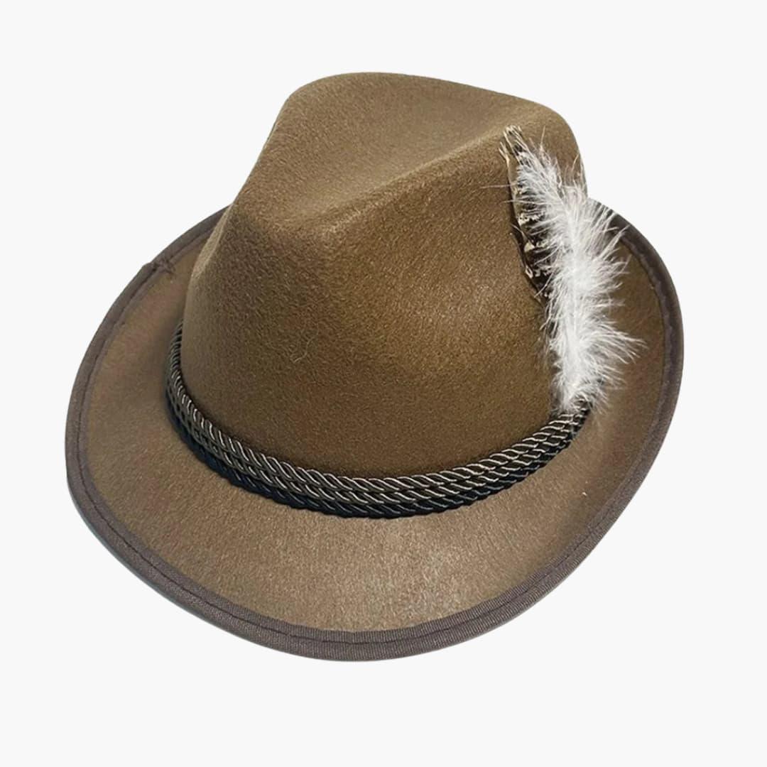 Sombrero bávaro unisex con pluma y cordón trenzado