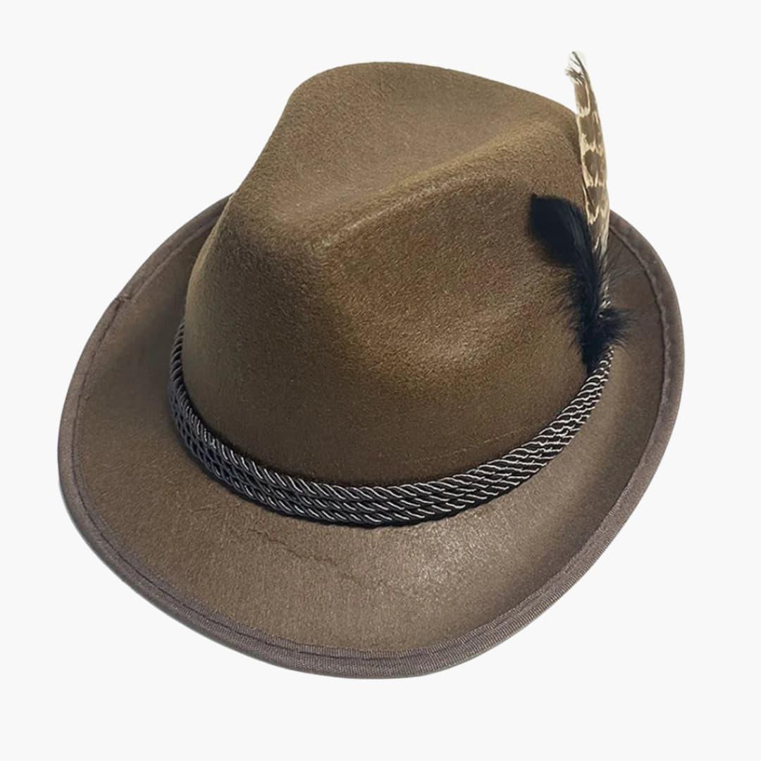 Sombrero bávaro unisex con pluma y cordón trenzado